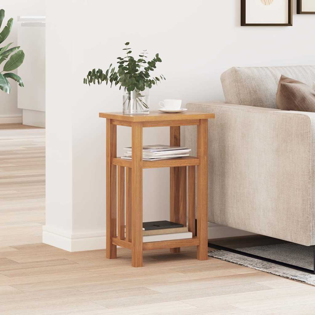 Image of Vidaxl Nightstand, 27x35x55 Cm, Solid Oak Wood & Mdf Veneer, Brown, Compact Side Table, With 2 Shelves & Newspaper Compartment, , For Bedroom Or Living Room