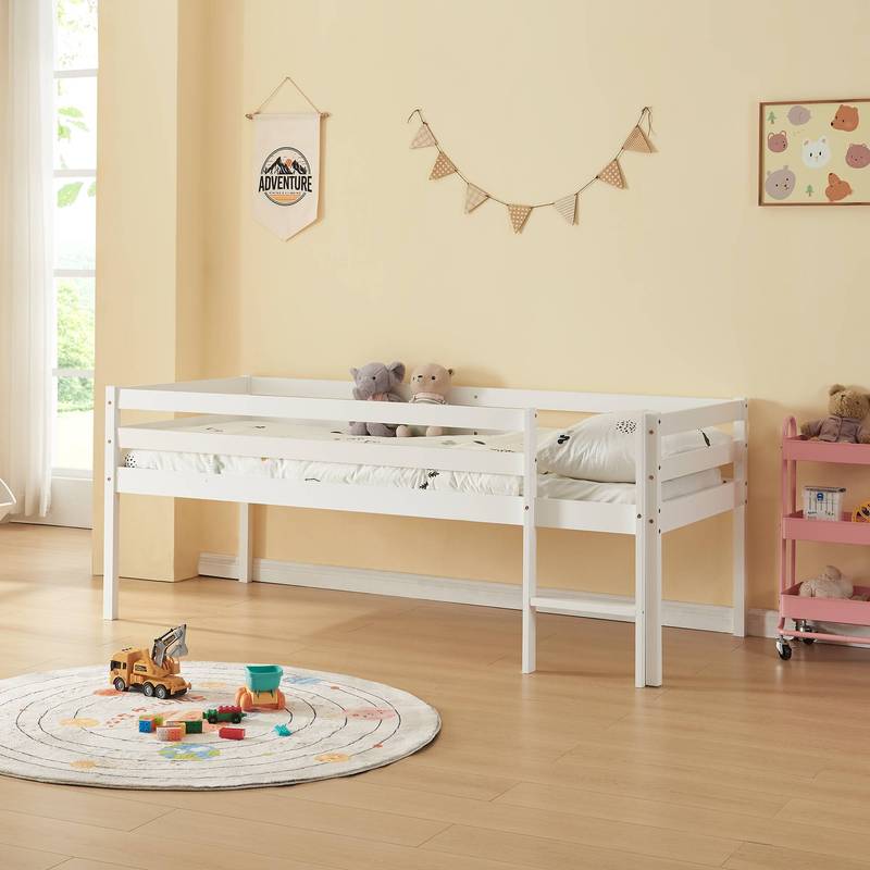 Children's Bed Siikalatva 90x200cm With Fall Protection Made Of Pine Wood White
