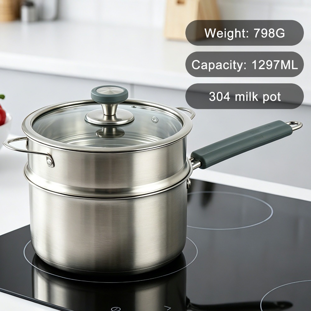 Stainless Steel Double Layer Steamer Pot with Glass Lid
