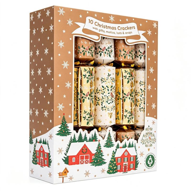 TEMU Christmas Crackers Family 10 Pack 30cm - Gold Robins Xm1136