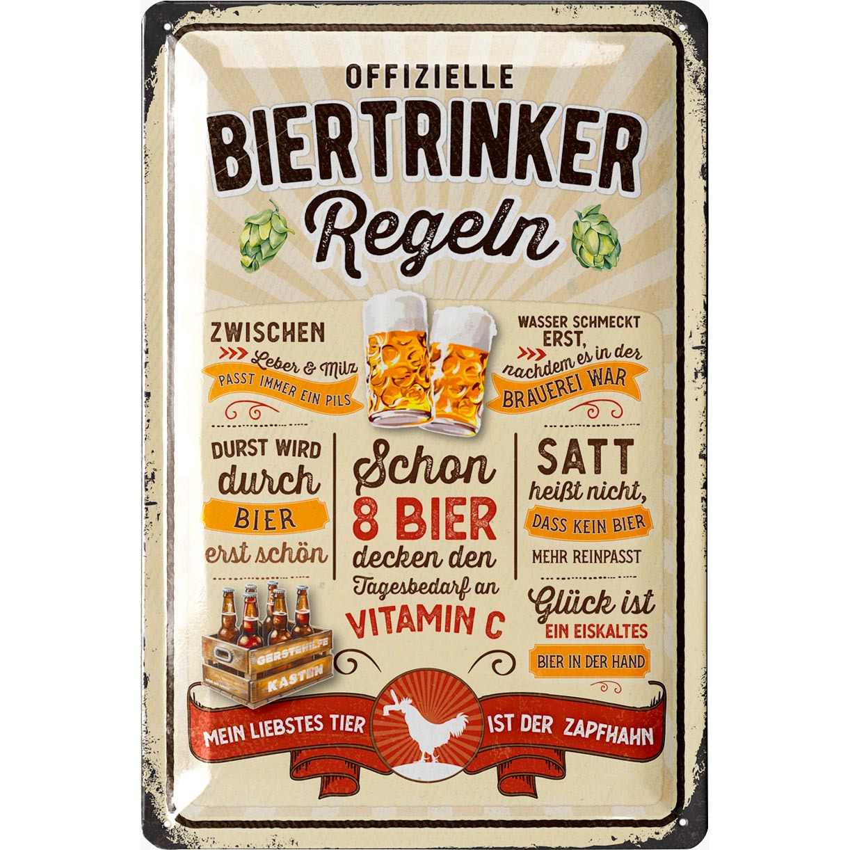 TEMU Metallschild Bier – Bier16 – Blechschild Bier kühlschrank, Retro Blechschild für Bar, 20x30 cm