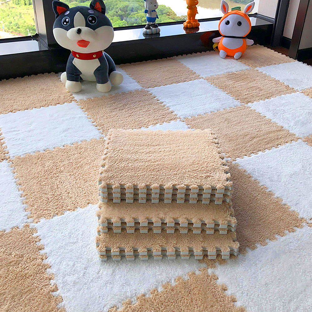 12/24pcs Set of Plush Patchwork Carpet Mats, 30x30cm, Non-slip EVA Foam Washable Thickened Carpet, Multi-color Patchwork Interlocking Floor Non-slip Floor Mats for Living Room Bedside and Game Room