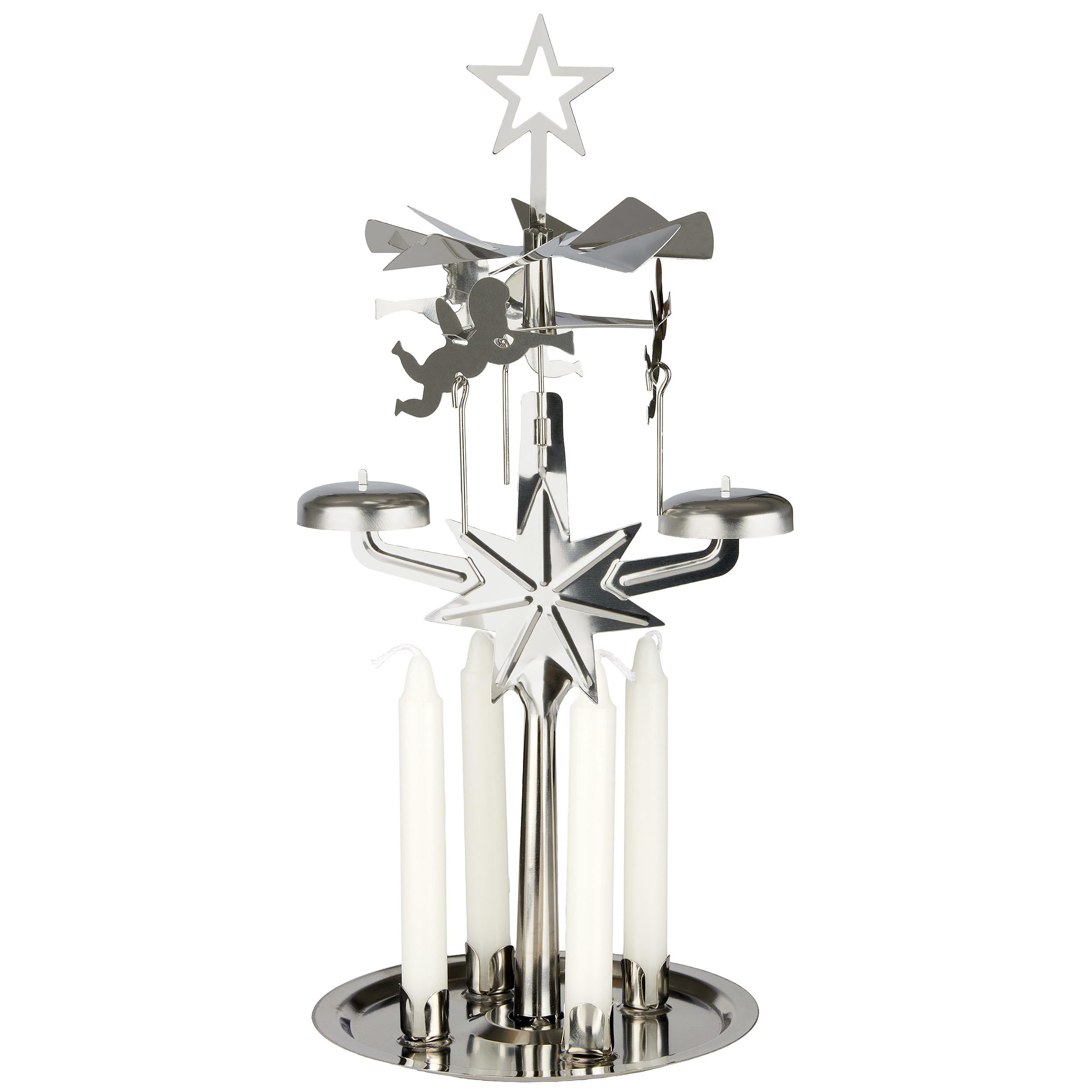 Image of Brubaker Metal Bell Chime Light - Carousel Candle Holder With Angels, Includes 4 Candles - Rotating Table Pyramid - Candle Holder Pyramid For Christmas - Silver Christmas Pyramid