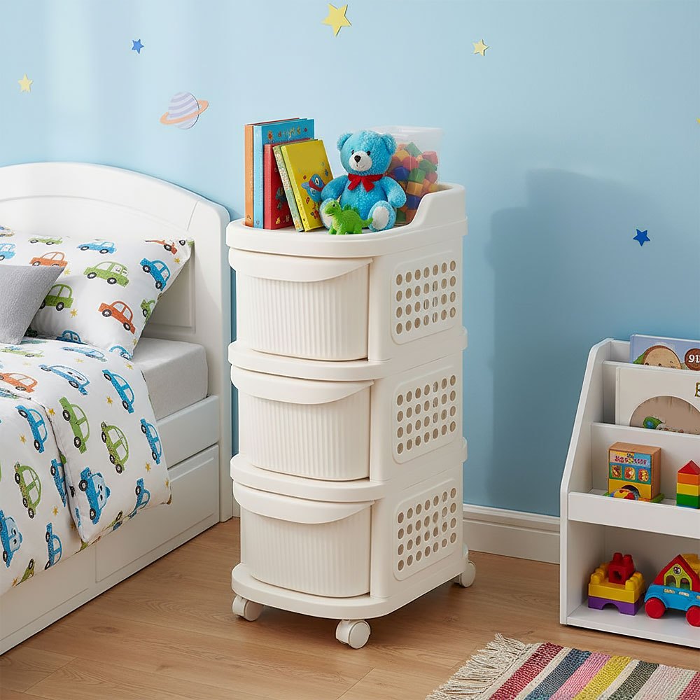 Office Plastic Locking Cabinet, Two-Tier Storage Trolley