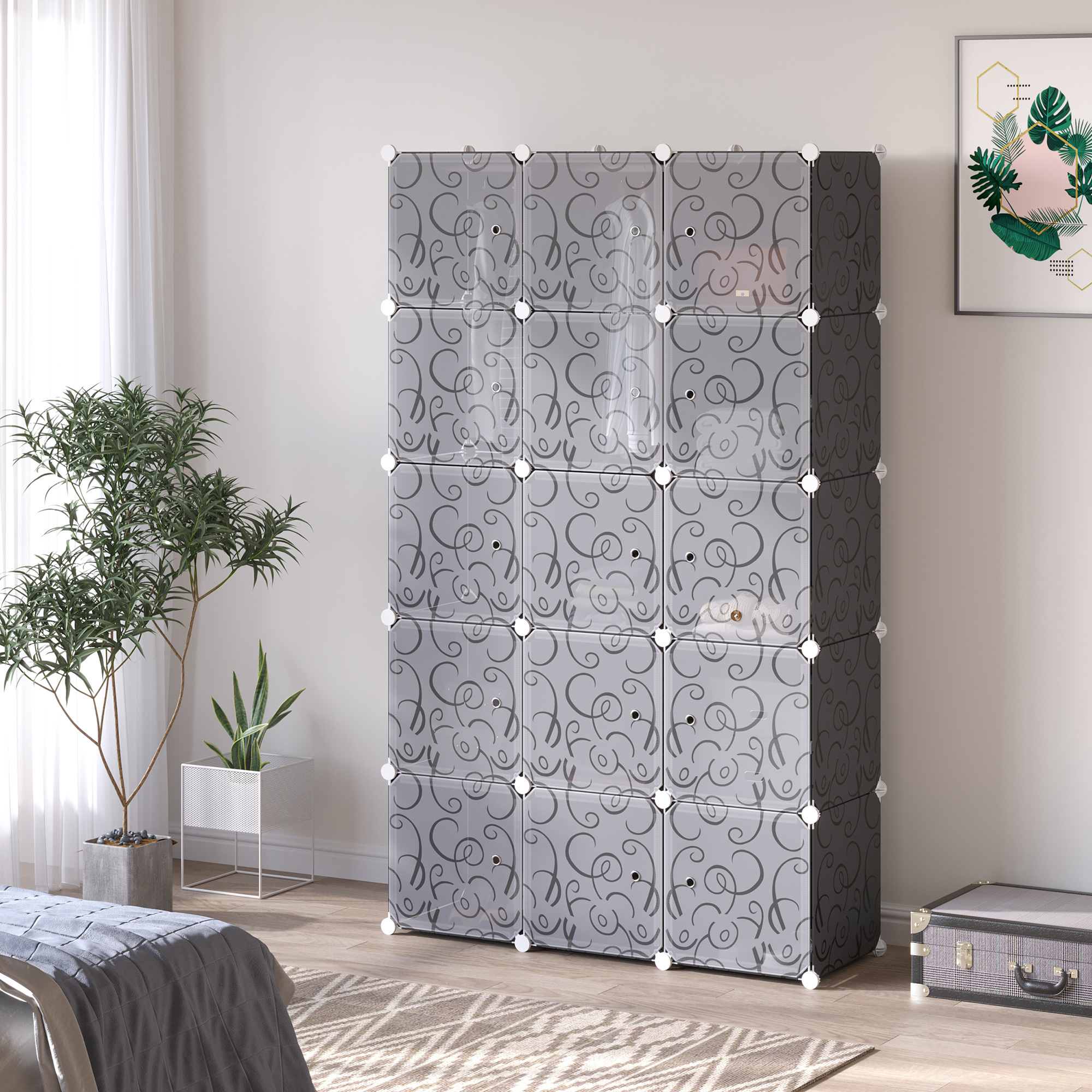 Image of Homcom Diy Wardrobe Shelving System With 2 Large And 9 Small Cubes Diy Cube Shelf, Shoe Rack, Storage Rack For Books Toys Black 111 X 183 Cm