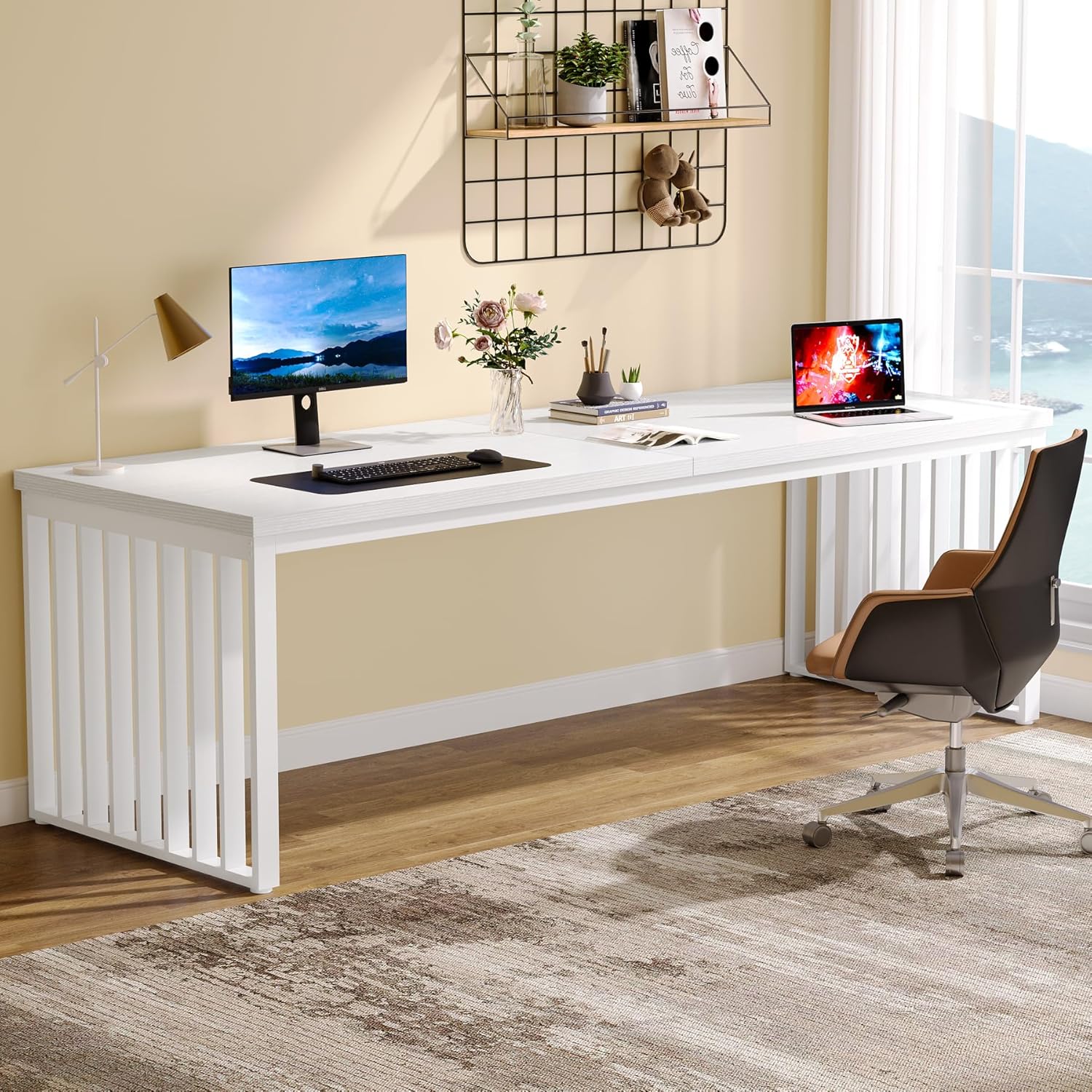 E-shop Modernes 180 cm Schreibtisch, Großer Computertisch, PC-Tisch, Bürotisch mit Stabiler Metallrahmen, Arbeitsplatz für das Heimbüro,