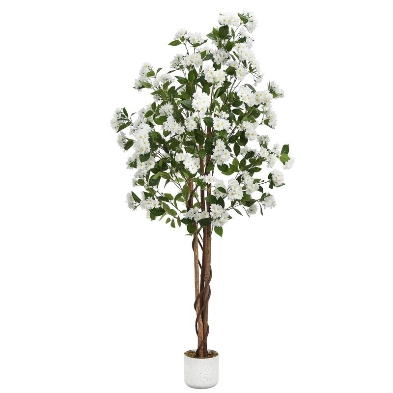 Image of 6ft Artificial Osmanthus Tree, Faux Osmanthus Plant In Pot With 252 Lifelike White Flowers & Natural Wood Trunk, Indoor Outdoor Fake Plants Floor Flower Trees Decor