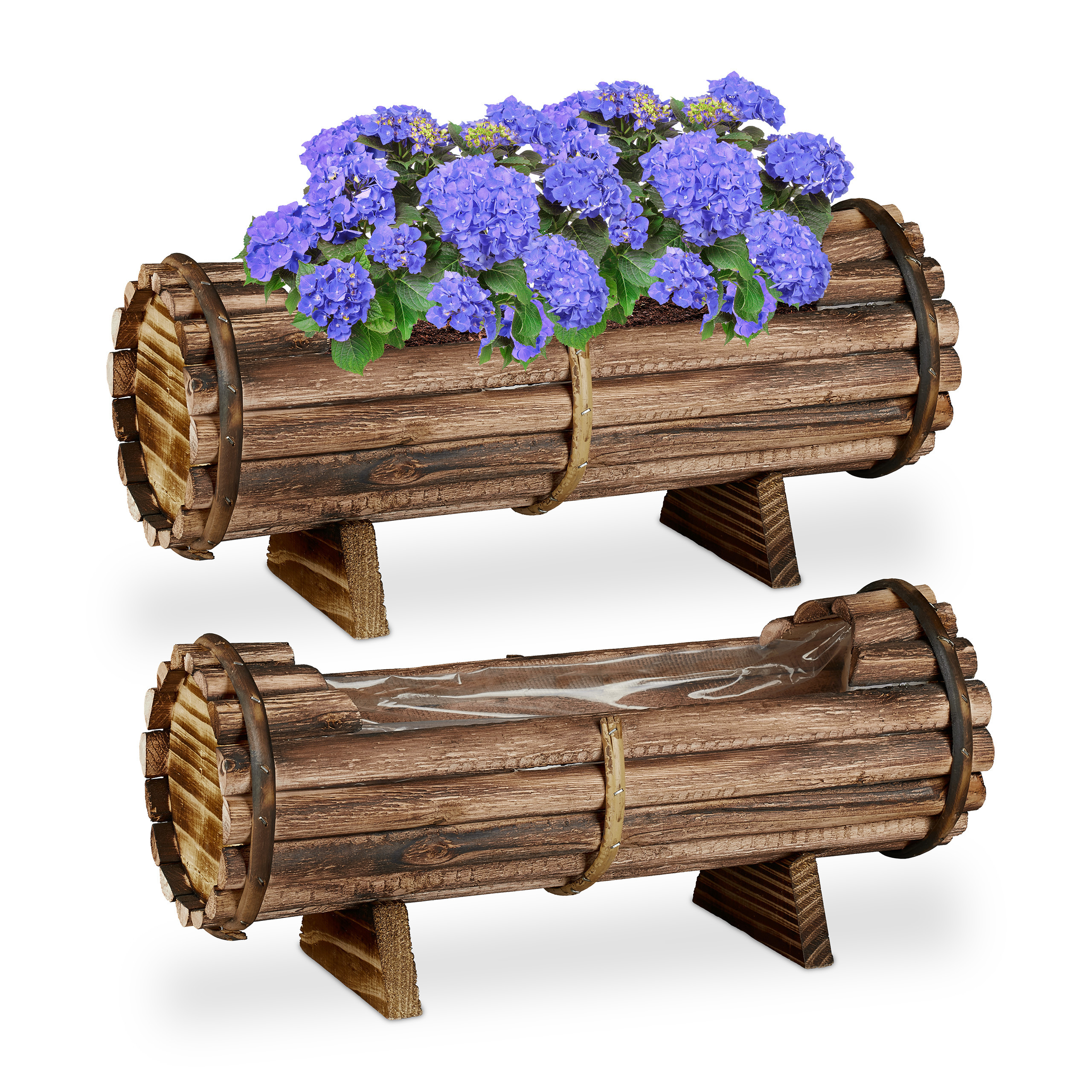 TEMU Wooden Planters, Set Of 2, 18 X 40 X , Handcrafted Fir Wood, Vintage Flame Effect, Coated With Film, Brown, For Garden, Balcony, Terrace And