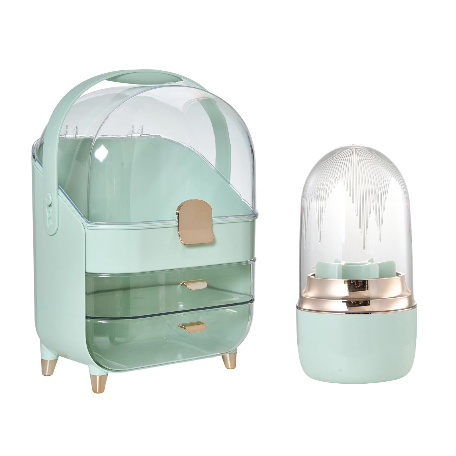 Cosmetic Storage Box with Rotating Brush Holder