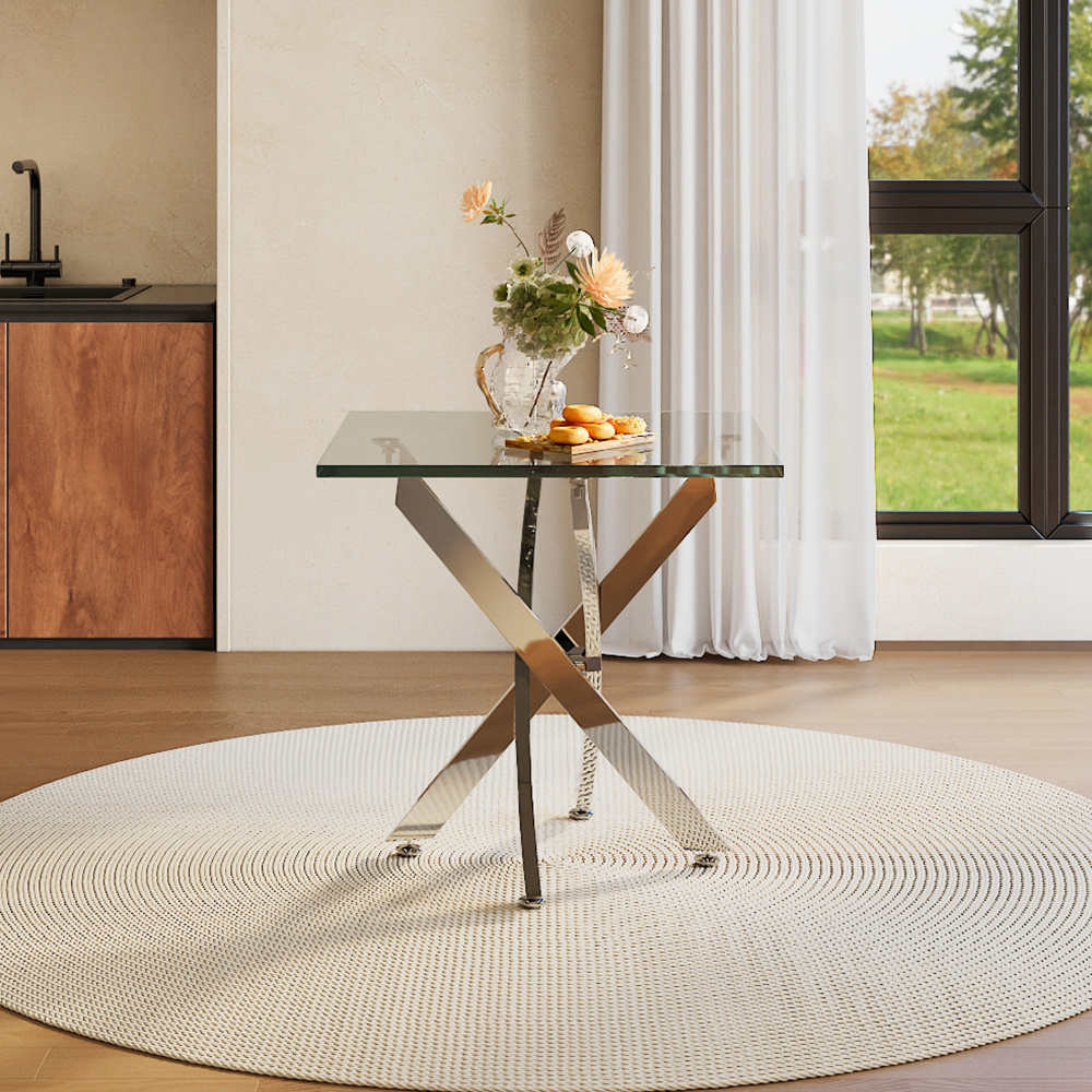 Image of Coffee Table Living Room Center Table Square Glass Tabletop Metal Base Tea Table End Desk Sofa Side Table Bedside Table Lamp Table Workstation 21.65*21.65*21.65inch