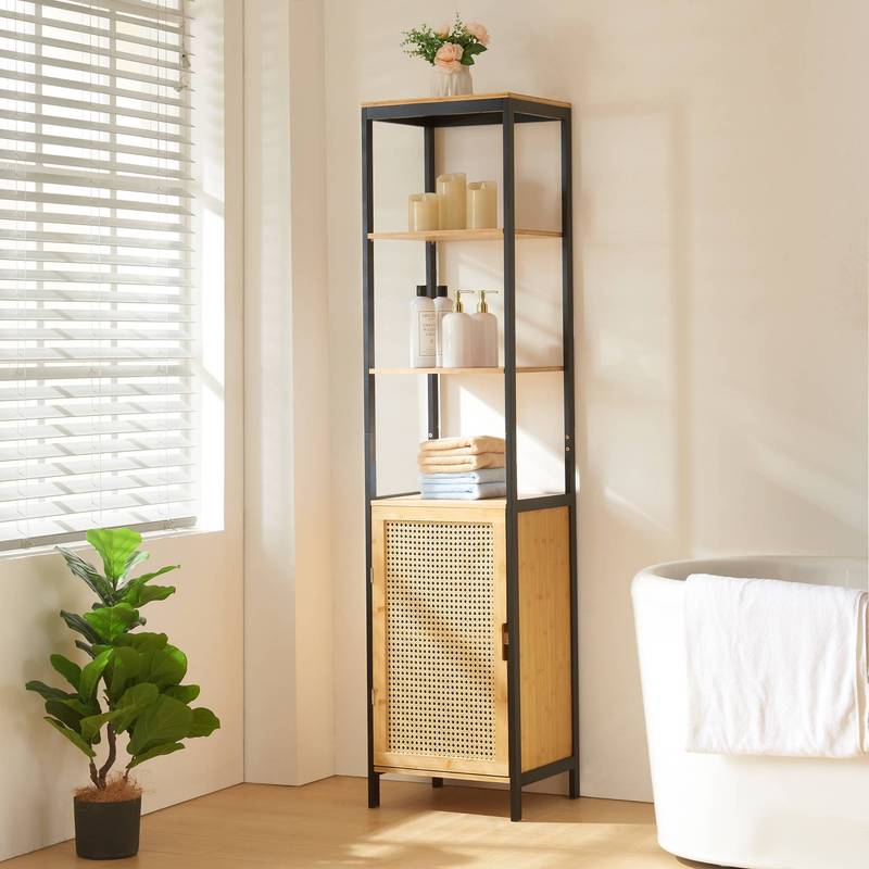 Tervola Tall Cabinet 172x40x35cm Bamboo/rattan Look Black