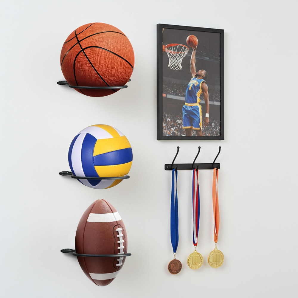 4-Pack Wall Mount Ball Storage Rack for Sports Balls