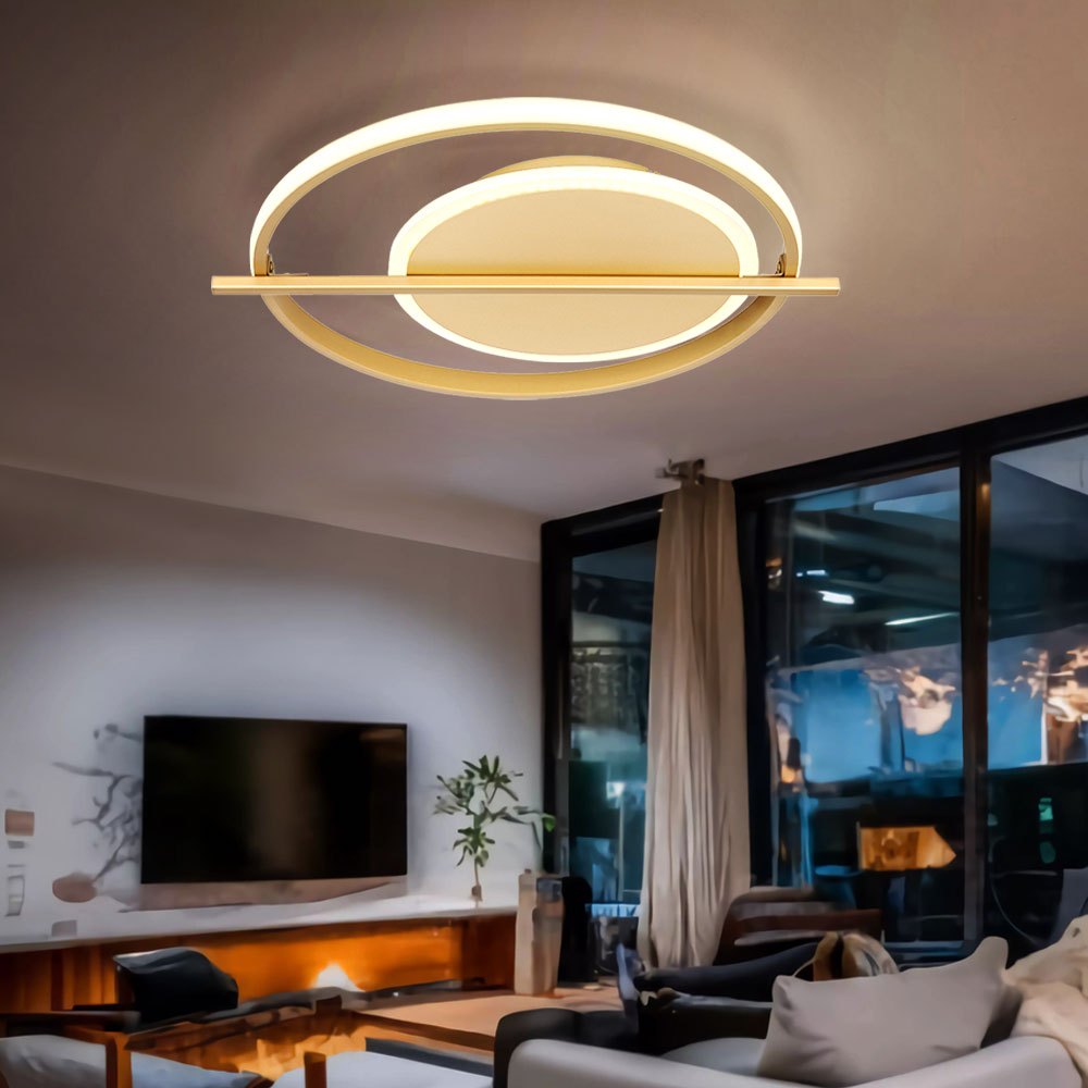 Ceiling Lamp Living Room Lamp Led Lamp Golden-colored Ceiling Lamp Bedroom, Aluminum Metal, 1x Led 36w 2800lm 3000k, Lxbxh 40x36x5 Cm