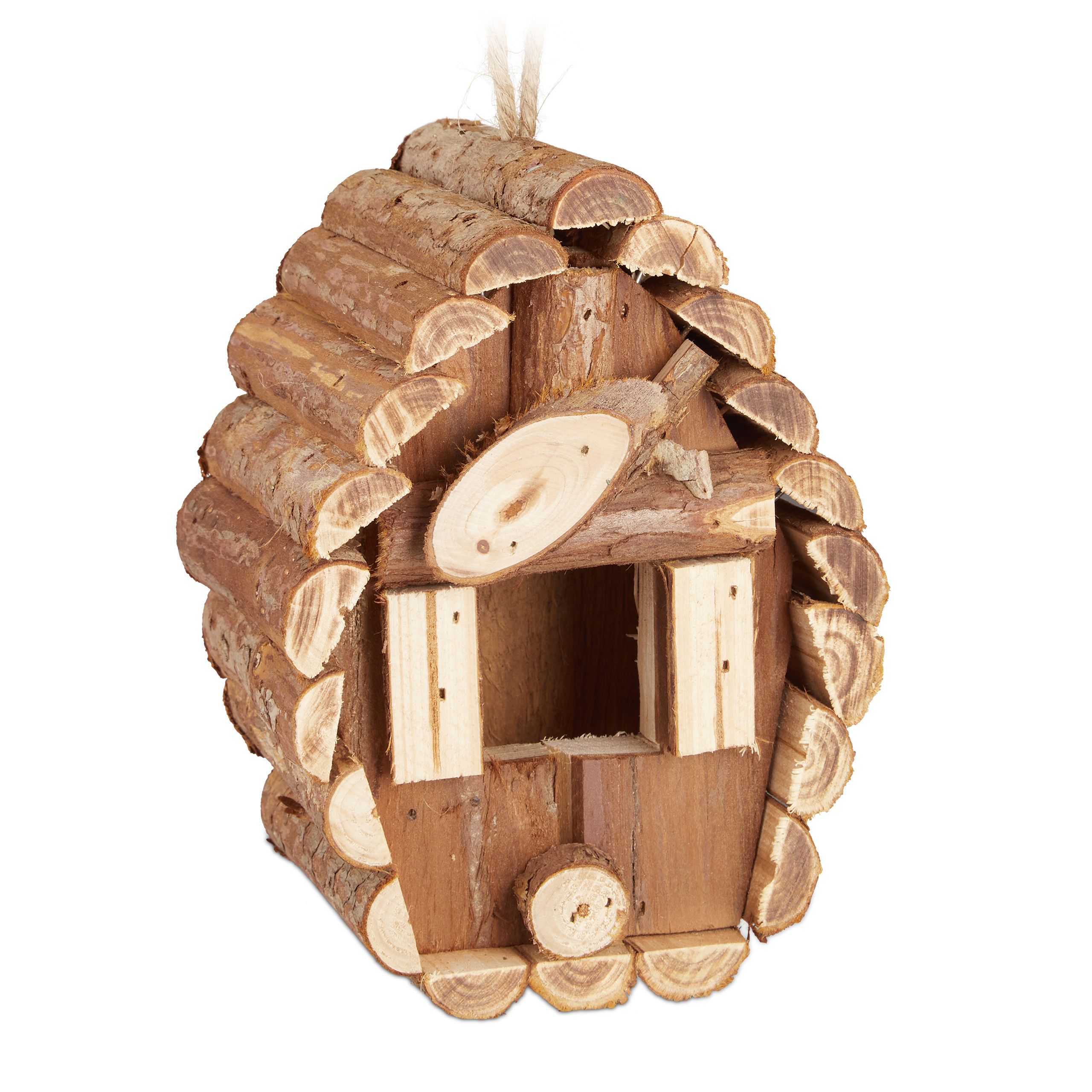 Image of Birdhouse Natural, 24.5 X 11 X 8 Cm, Untreated , Opening 3 X 3 Cm, Loop 10 Cm, For Balcony, Terrace And Garden, Bird Nesting Box, Garden Decoration, Feeding House, Relaxdays