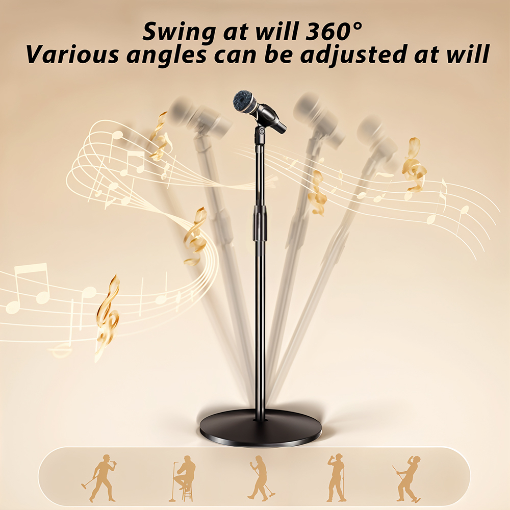 TEMU 1pc Adjustable Mic Stand Boom Floor Microphone Stand, Professional Studio Microphone Holder With Round Base & Mic Clip, 94-165cm Height