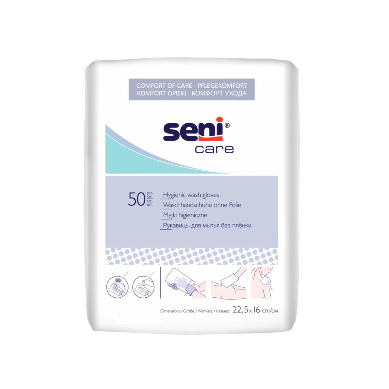 TEMU Gants de toilette non plastifiés – 22,5 x 16 cm – SENI – Sachets de 50 pièces