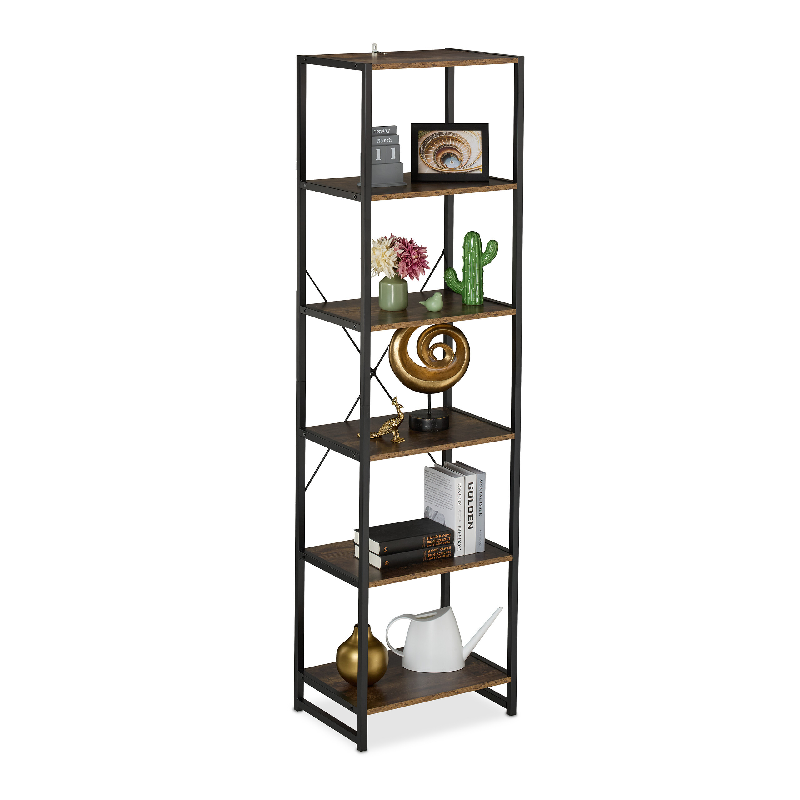 TEMU Estantería negra industrial, 6 baldas abiertas, 180 x 50 x 35 cm, y hierro, baldas con madera, material de fijación mural, para salón, cocina y