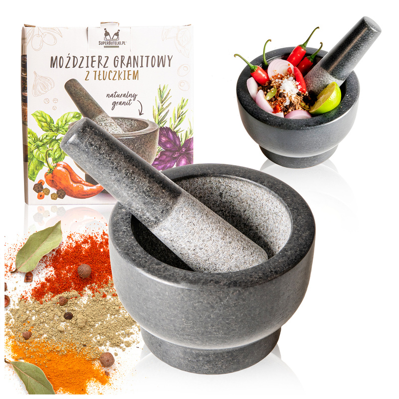 Kitchen Mortar Made Of Natural Stone - For Grinding Spices, Salt, Pepper, Pesto, Garlic Sizes From - Granite Is Resistant To Damage, Does Not Odors, Guarantees Long Durability.