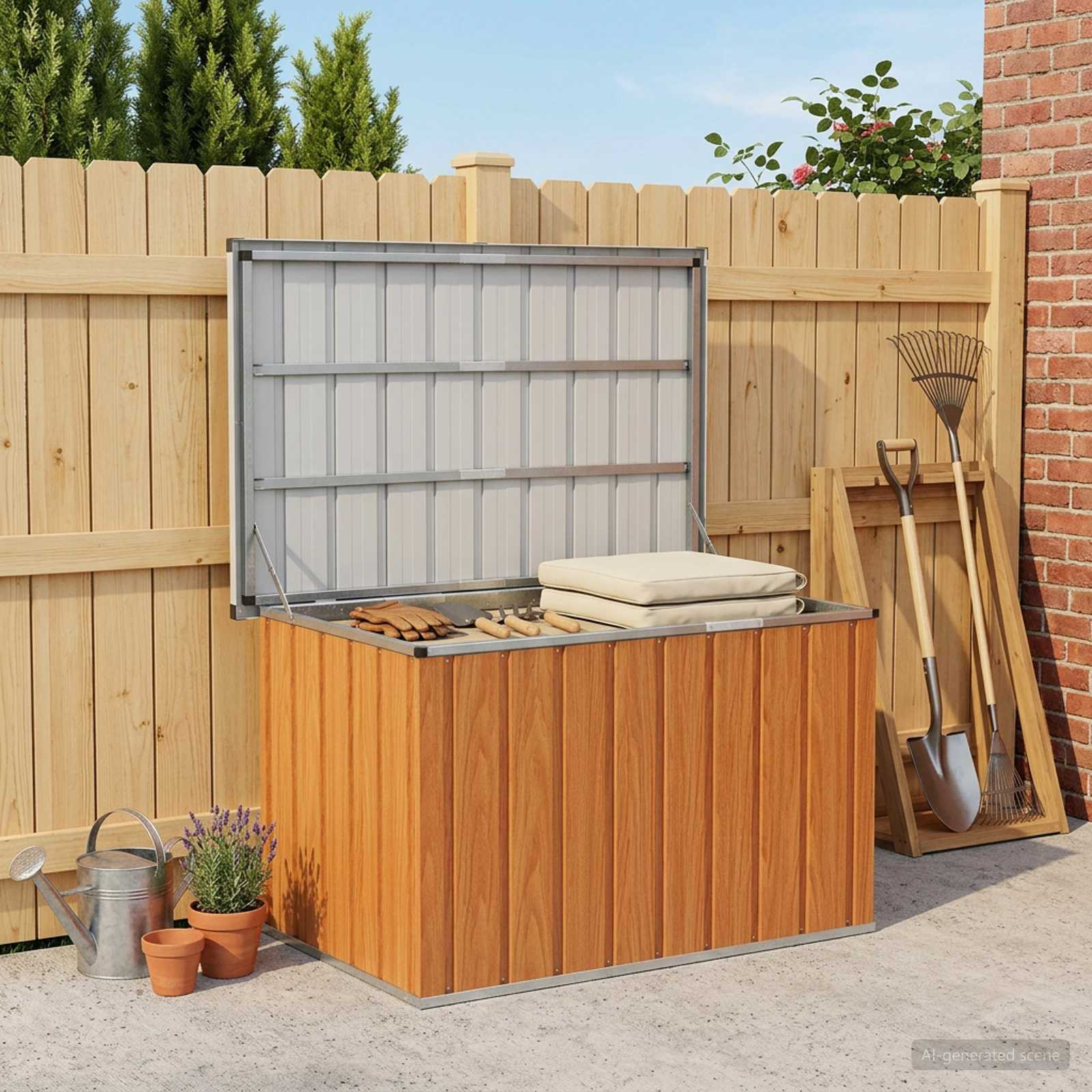 Image of Outdoor Storage Box, Wood, 109 X 67 Cm, Galvanized Steel, Garage Storage, Rectangular Outdoor Box, Modern Weatherproof Garden Chest With Of Space For