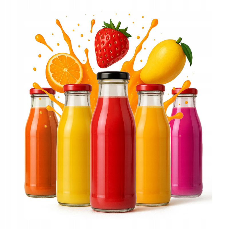 Image of 5 Glass Bottles 500ml 5pcs With Fi 43 Caps For Juices, Syrups, Water, Milk, Lemonade, Drinks, Kubuś Bottle For Storing Homemade Juices And Liquid .
