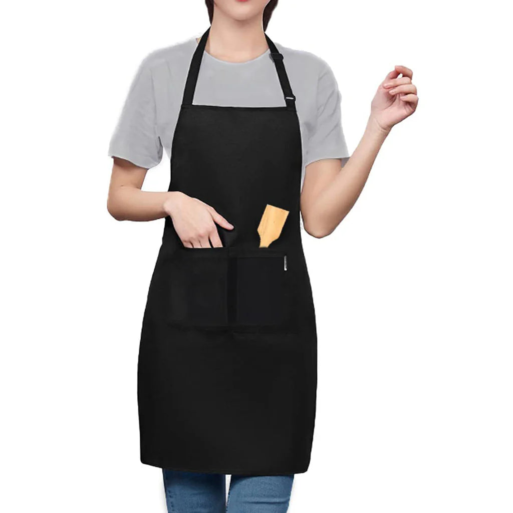 Waterproof Apron With 3 Pockets Adjustable Grill Apron With Long Straps Kitchen Apron For Men Women Kitchen (1 X Apron - Black - Women's)