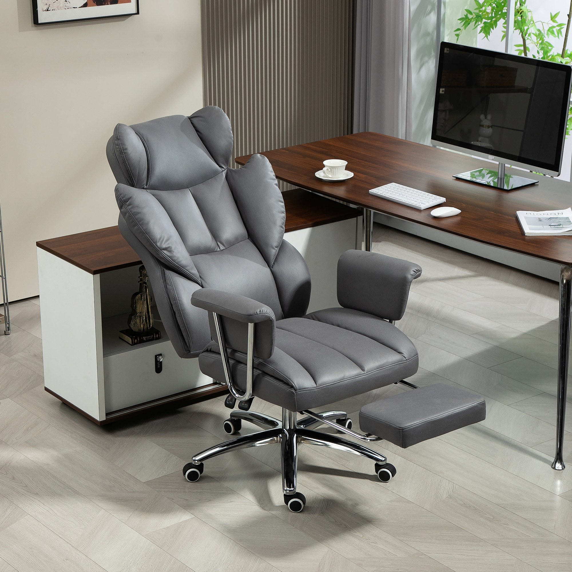 Image of Office Chair With Reclining Function, Ergonomic Desk Chair, Height-adjustable Swivel Chair With Footrest, Padded, Load Capacity Up To 120 Kg, For Office, Study, Dark Gray