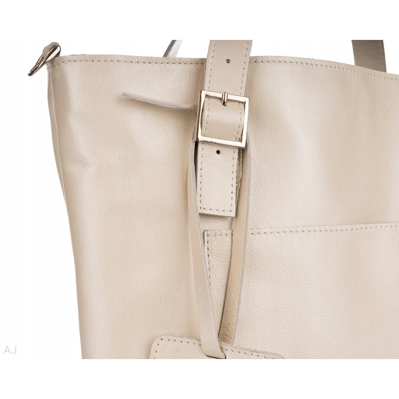 Chic Natural Leather Tote for Women - Light Pearl Elegance, A4 Document Ready, Secure Zipper & Detachable Pouch, Versatile Carry - Spacious Everyday Handbag