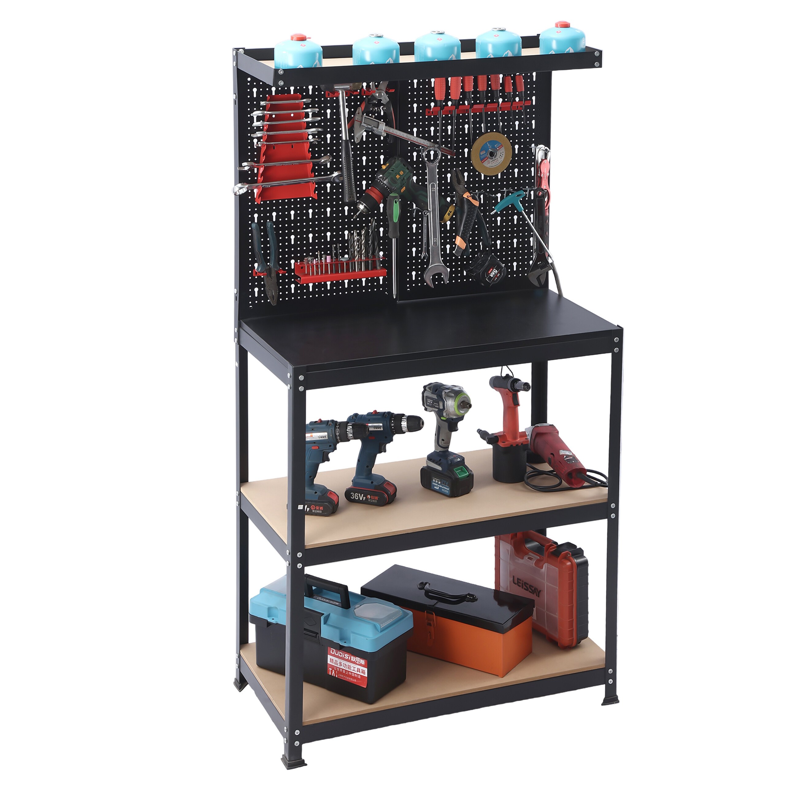 Workbench In Black/natural - (w)80.5 X (h)155 X (d)41 Cm