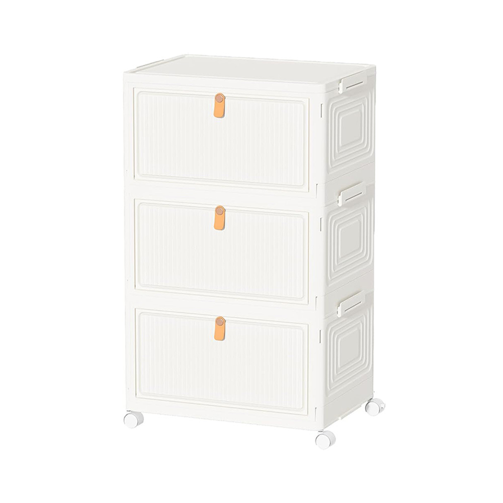 TEMU Stackable Storage Box With Wheels, 3-tier Foldable Storage Organizer With Magnetic Door & Lid,33l Plastic Storage Bins For Wardrobe Bedroom