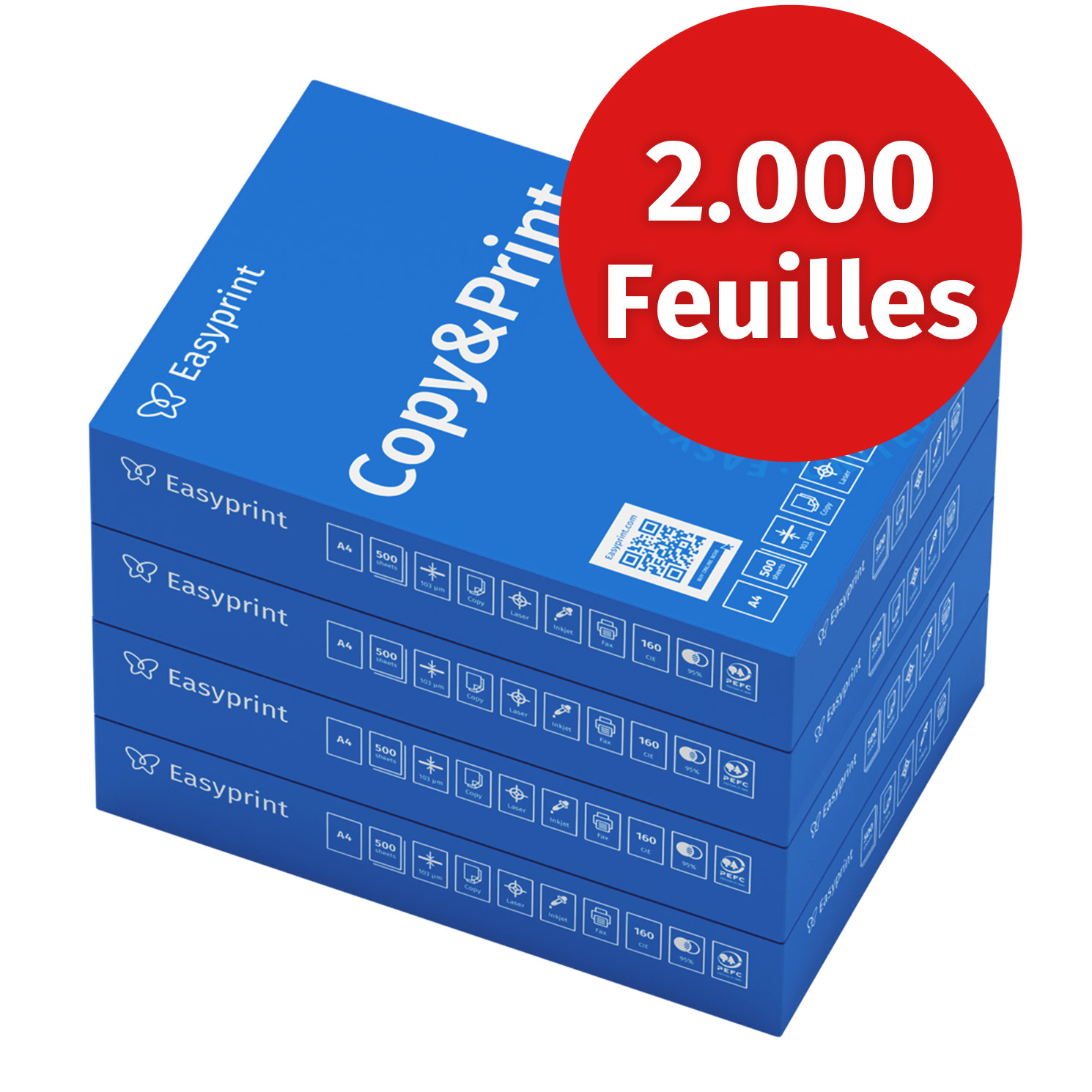 TEMU Papier d'impression Easyprint - 2000 feuilles 4 x 500 A4 - Blanc Premium