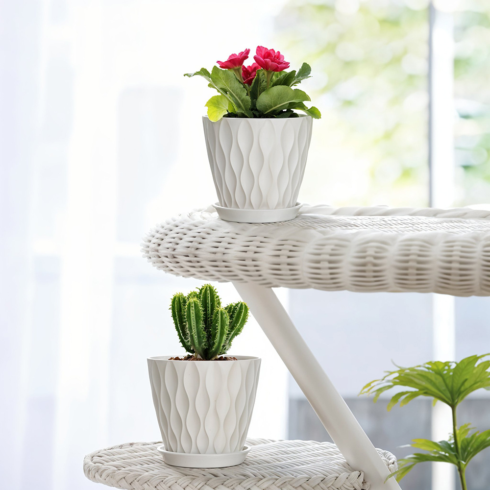 Flowerpots Set of 6, 6inch Ripple Finish with Matching Saucers