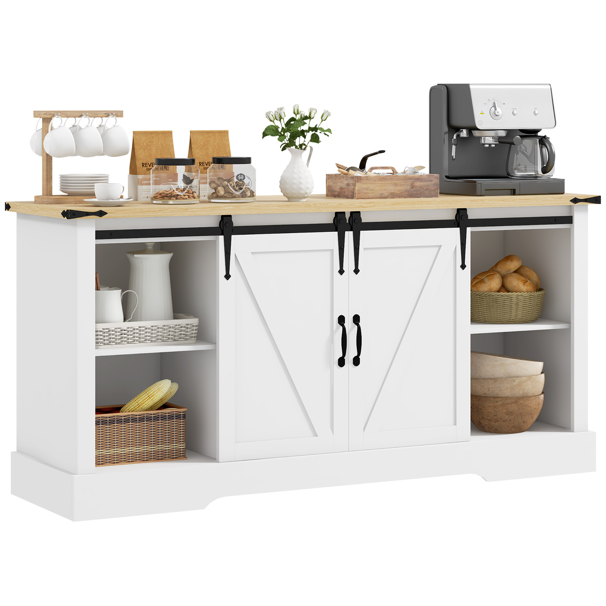 TEMU HOMCOM Buffet, meuble de rangement, avec 2 portes coulissantes étagères réglables, pour , salle à manger, couloir, 150l x 40P x 72H cm, en bois,