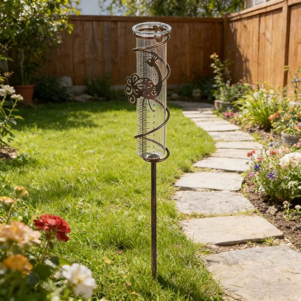 TEMU 1pc Rain Gauge Outdoor, Metal Bird Rain Gauge,with Metal Stake Decorative For Garden Yard Patio & Lawn With Large Readable Numbers