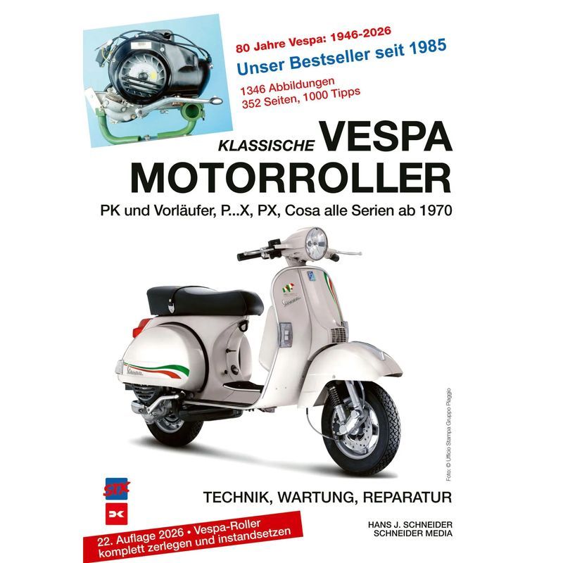 Image of Classic Vespa Motor Scooter / All Pk, Px, And Cosa Models Since 1970 - Technology, Maintenance, Repair / Hans J. Schneider / Delius Klasing Verlag Gmbh / Paperback / German / 2023