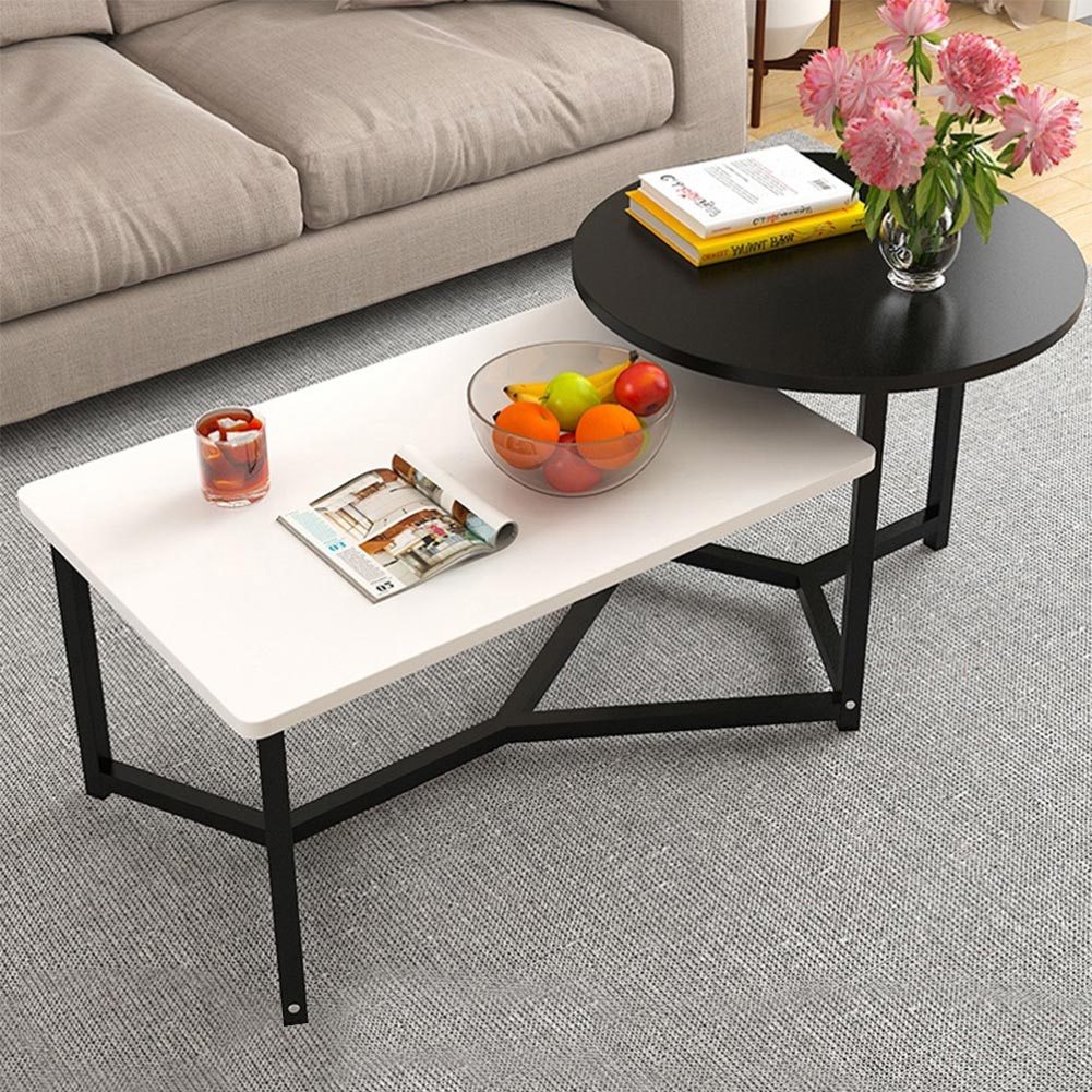 Low Coffee Table For Dining Room With 2 Shelves, Table, Premium, Elegant, Round And Rectangular Top, Ideal For Living Room And Office