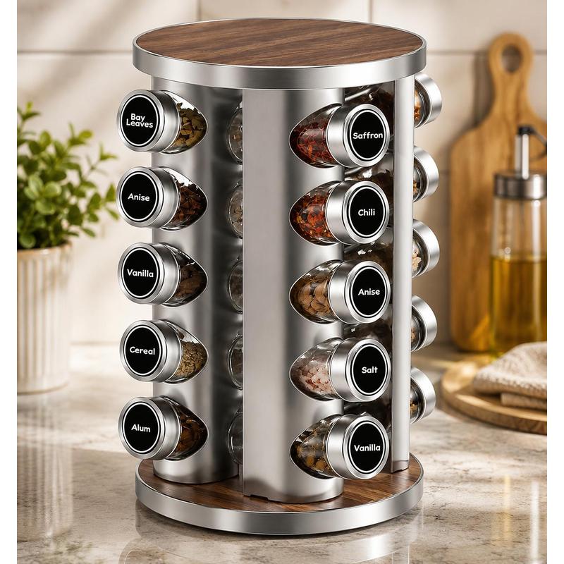 TEMU Spice Carousel 20 Glasses - Spice Rack Spice Stand Made Of Stainless Steel Spice Rack Kitchen Organizer