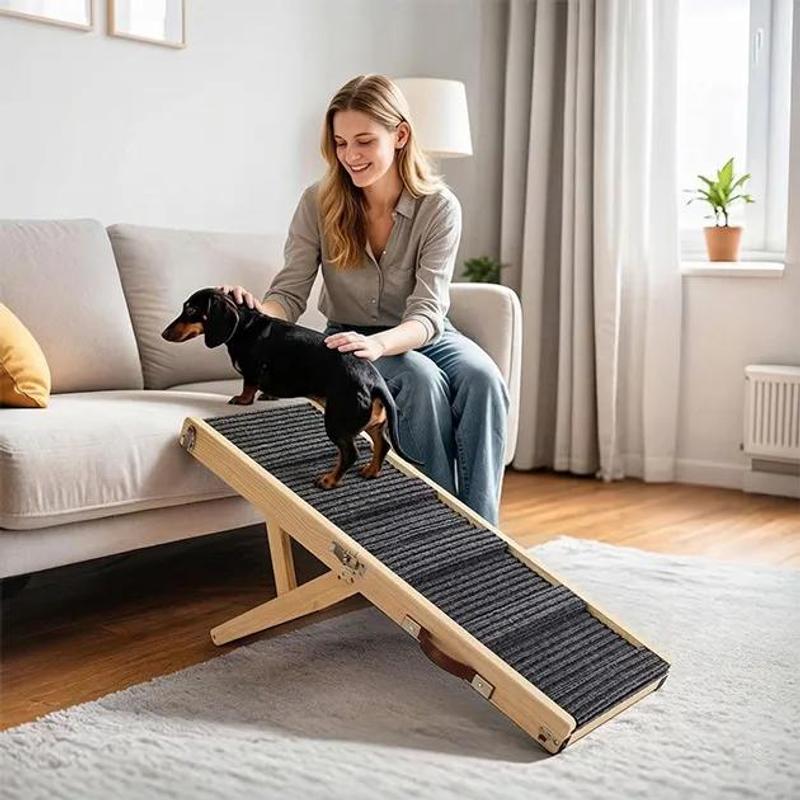 TEMU Pawclimb Foldable Dog Ramp Made Of Pine Wood For Small Dogs And Cats, 15 Kg Weight Capacity, 4 Adjustable Heights 20-, Folded Size 40x30x12 Cm,