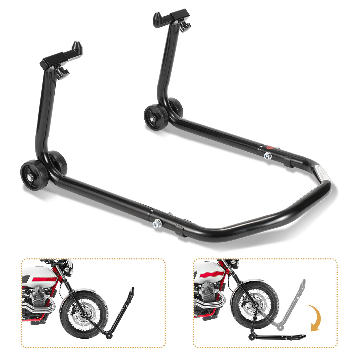 Adjustable Width Motorcycle Lift with Front Stand Set in Black/Red, Up to 300 kg, Wheel Mounting Lift, Repair Stand & Carrier Stand
