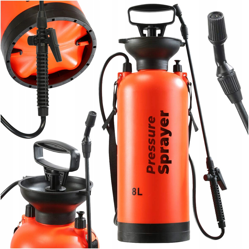 E-shop Garten-Druckbürste, manuell, 8 Liter Fassungsvermögen, langer Stiel, mit einstellbarer Düse, einstellbarer Schultergurt, für Pflanzensprüher,