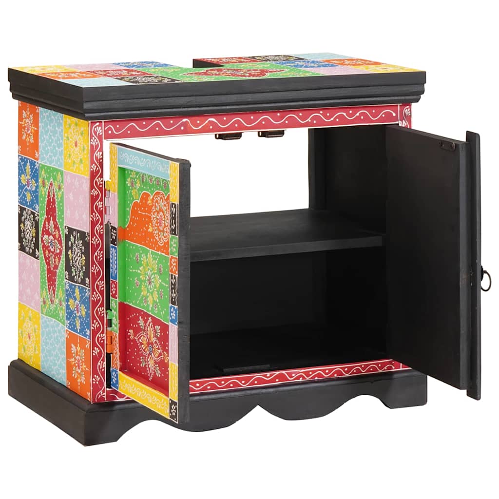 Vidaxl Colorful Rectangular Wooden Bathroom Cabinet With Pattern In Standard Size 60 X 35 X 55 Cm. Modern Furniture Piece For Indoors With Of Storage Space. Design In Mango Wood Colors.