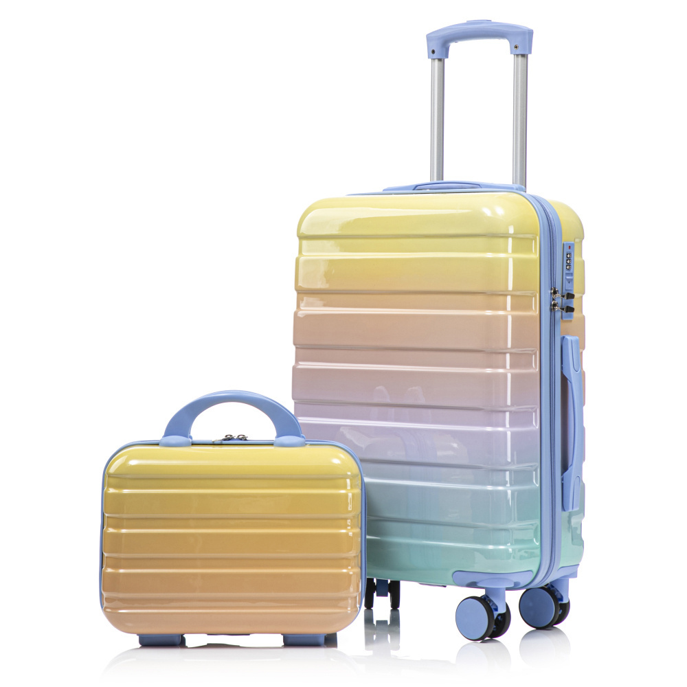 14"/20" 2pcs Pc Spinner Luggage Set With Number Lock & 14" Cosmetic Bag (yellow)