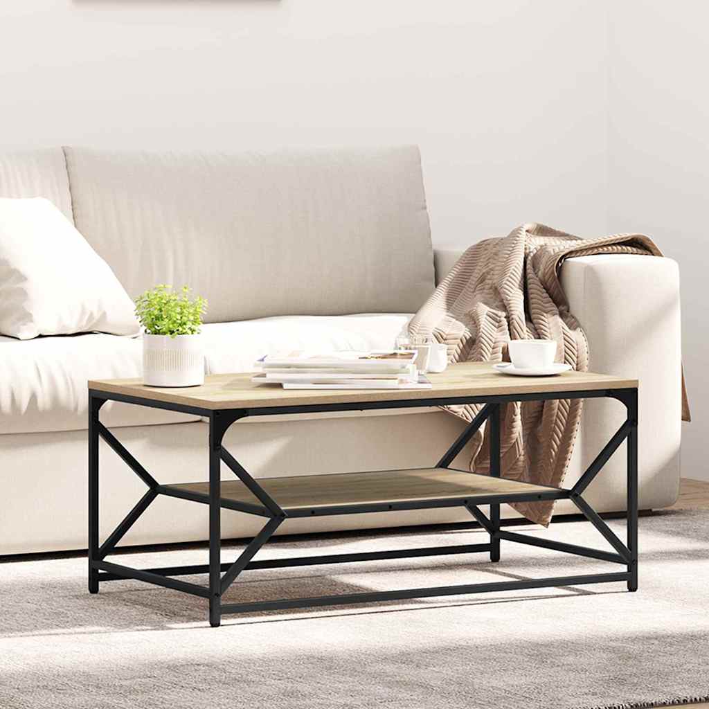 Image of Vidaxl Coffee Table With Shelf, Oak, 90x50x40 Cm, Material, Durable For Living Room Furniture, Wood, Contemporary, Modern, Rectangular
