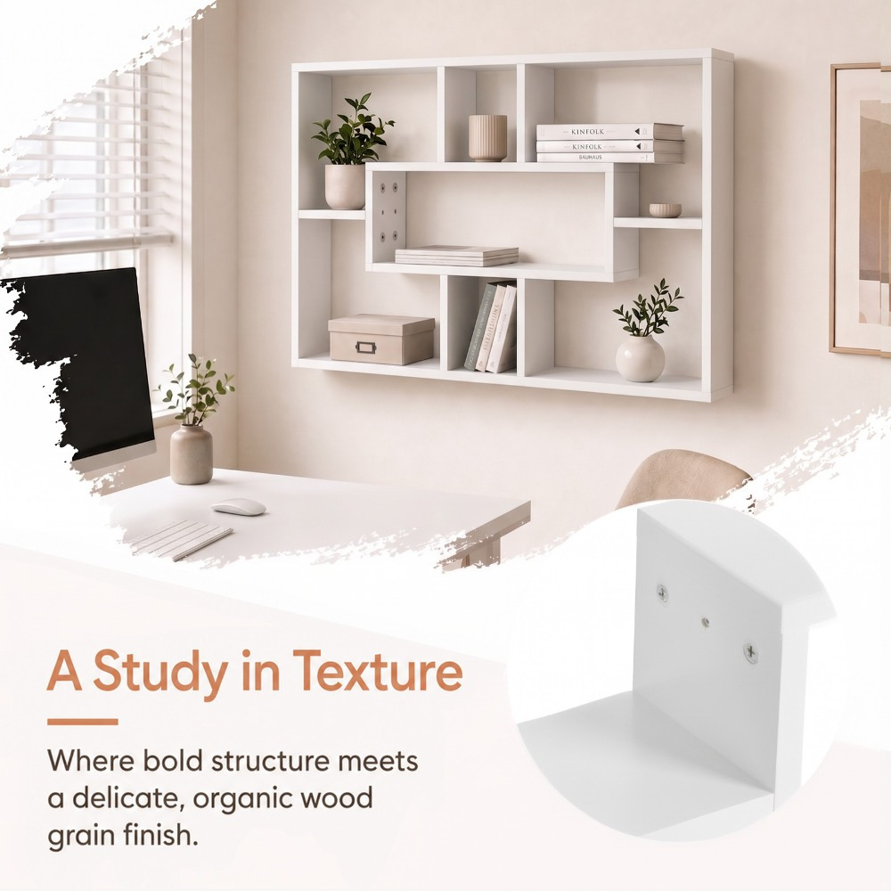White Wall Mounted Floating Shelf with Compartments for Multi-Storage