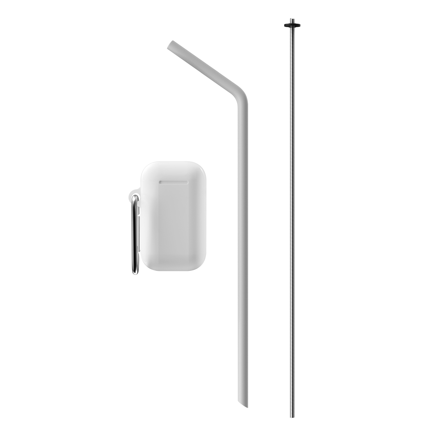 Silicone Straw With 25 Cm In Grey With Cleaning Brush And Portable Storage Box In White, Reusable