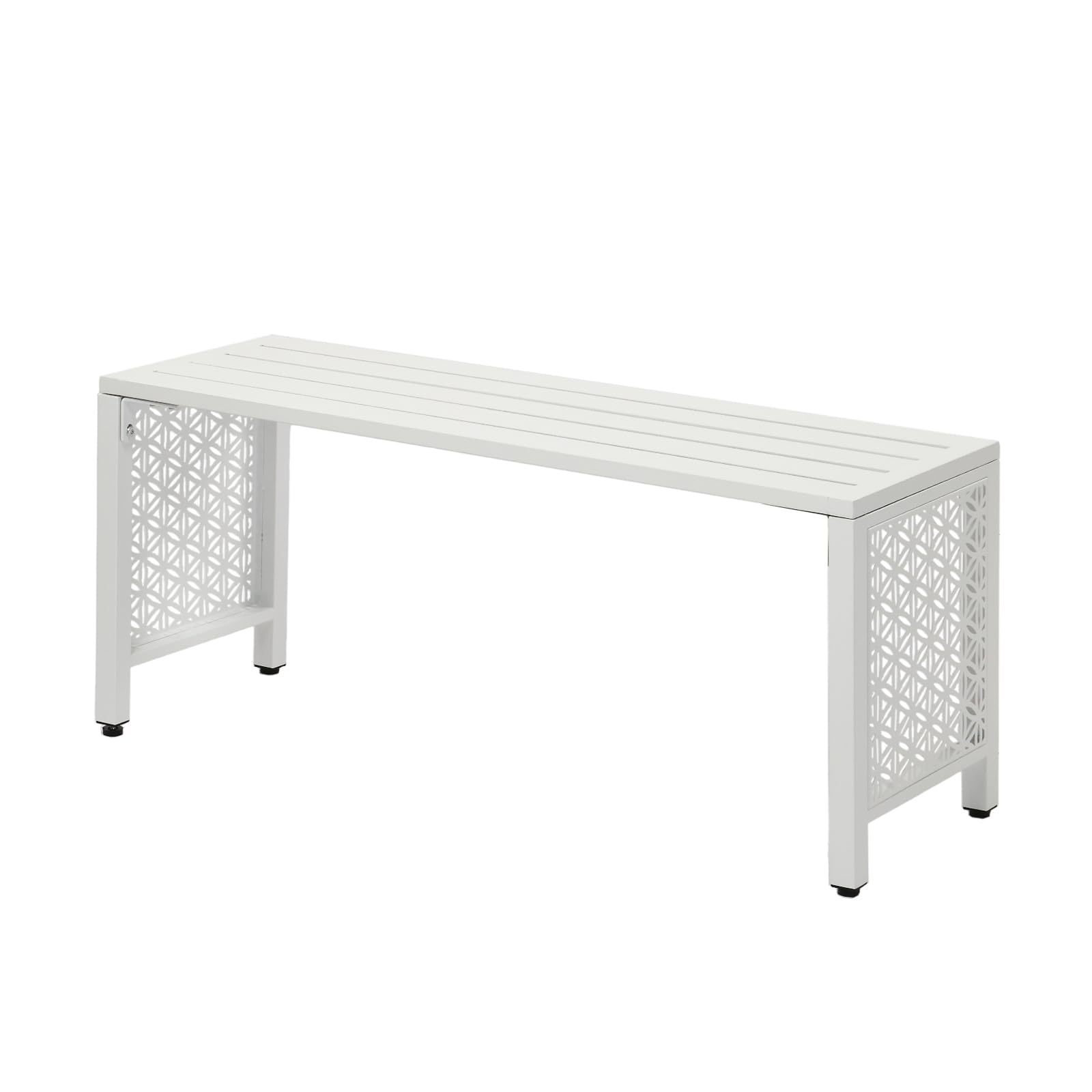 Image of Metal Garden Bench Style, Weather-resistant 2-seater Bench Without Backrest, Garden Furniture Loadable Up To 200kg, Benches For Garden Balcony Courtyard, 102cm (white)