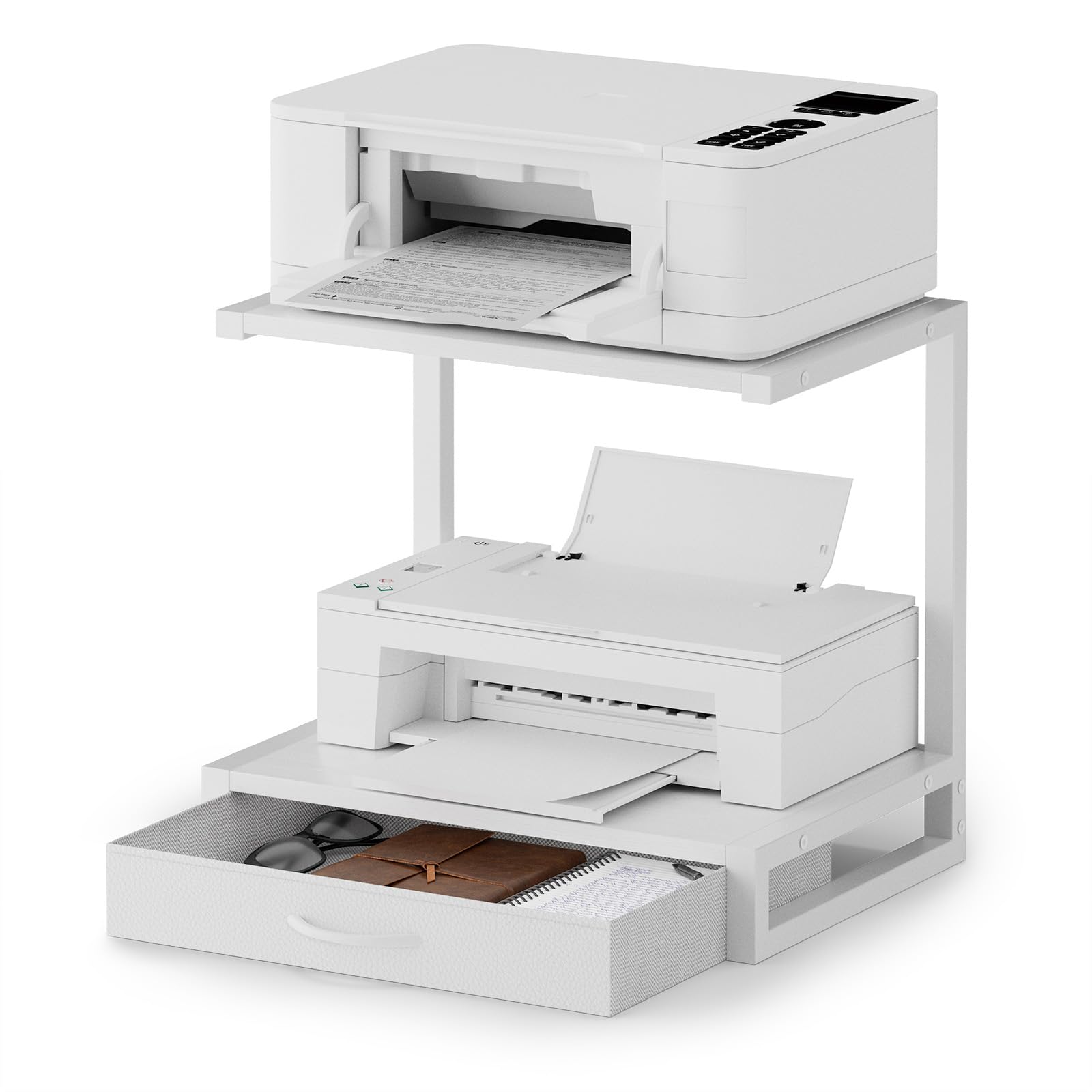 TEMU Space-saving 2-tier Printer Stand - Fabric Drawer & Open Shelf, Fits Printers, Scanners & Fax Machines - Ideal For Small Home Office & 3d