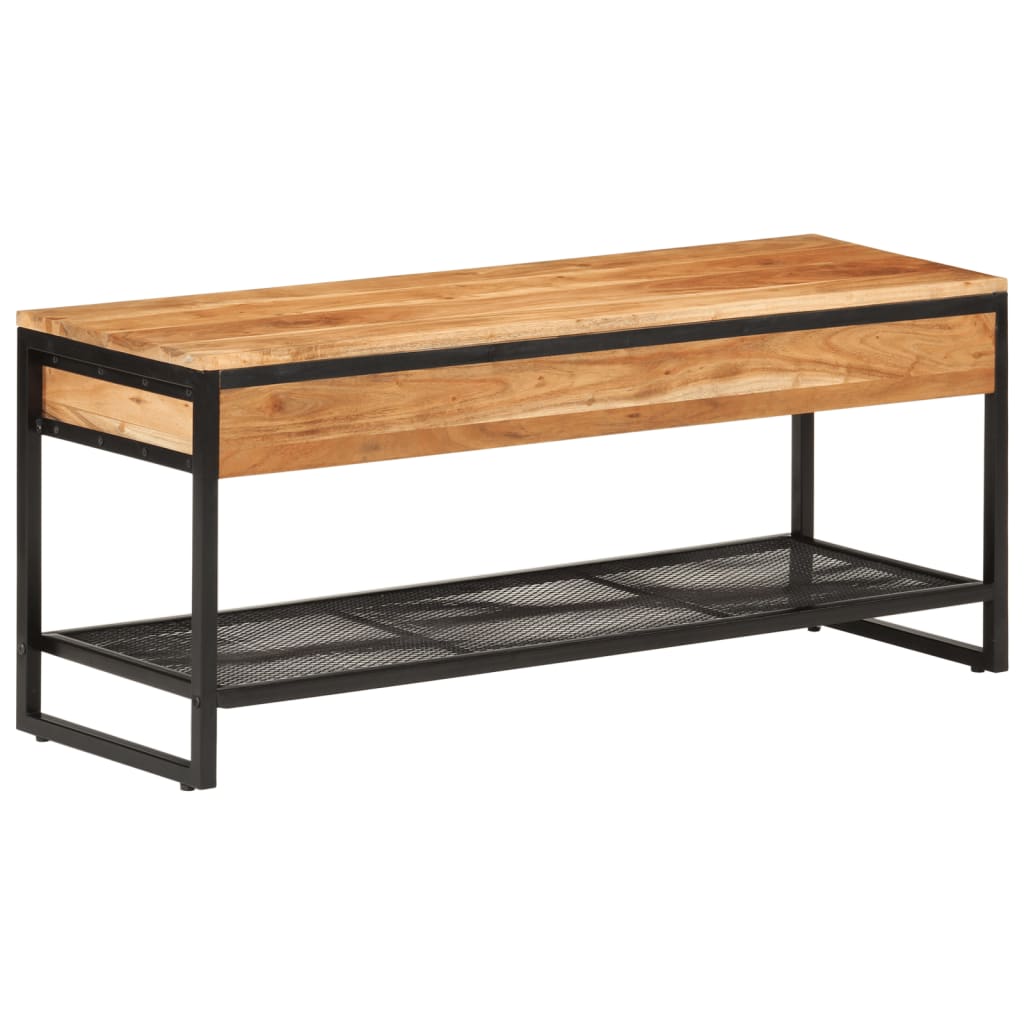 Image of Shoe Bench, Seat Bench With Shoe Storage And Iron Legs, Shoe Rack For Hallway Entryway, Shoe Cabinet Hallway Bench, Solid Acacia Wood With Iron