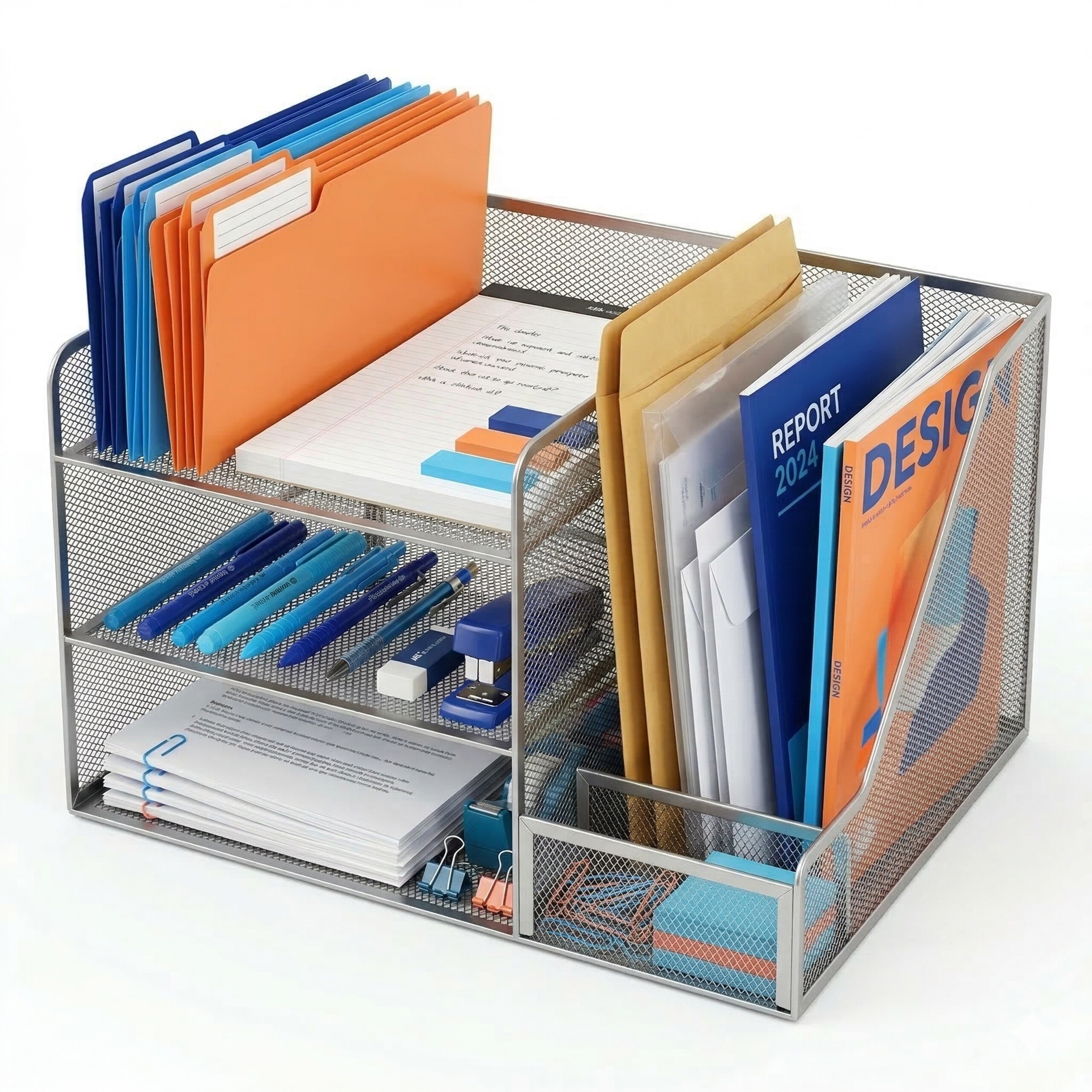 Desk Organizer In Silver – (w)37 X (h)23.5 X (d)30.5 Cm