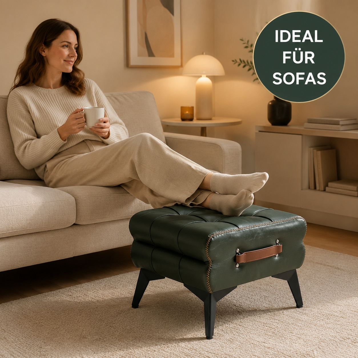 Dark Green Retro-upholstered Stool Made Of Pu Leather - Multifunctional Stool For Small Spaces
