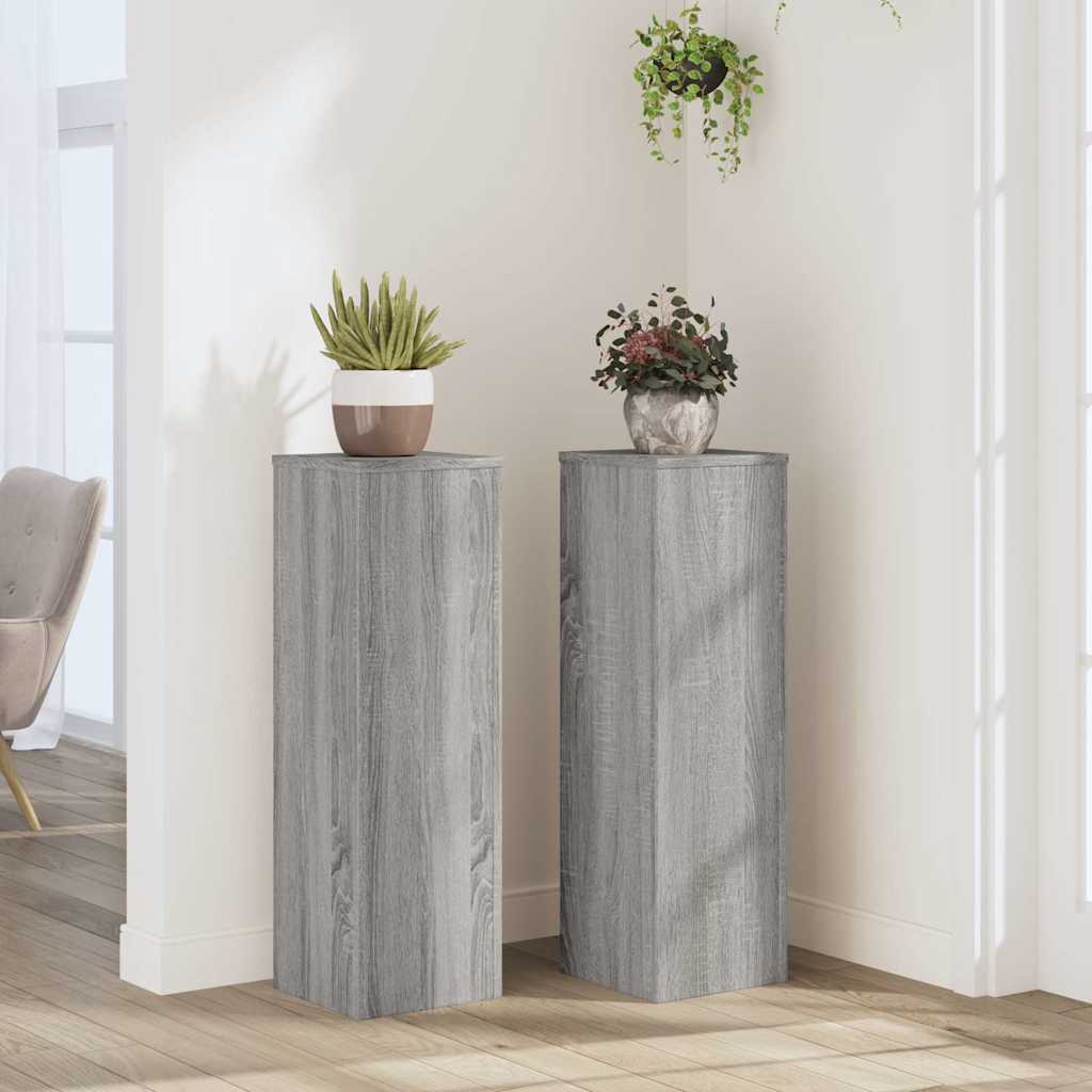 Image of Plant Stand, 2-piece Set, Flower Stand With , Decorative Column Pedestal For Plants And Decor Items, Flower Stool Flower Column, Grey Wood Composite